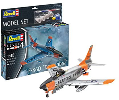 Revell Model Set 63832 F-86D Dog Sabre 1:48 Scale Unbuilt/Unpainted Plastic Model Kit with Contacta Professional Glue, Paintbrush & Selected Aqua Color Paints