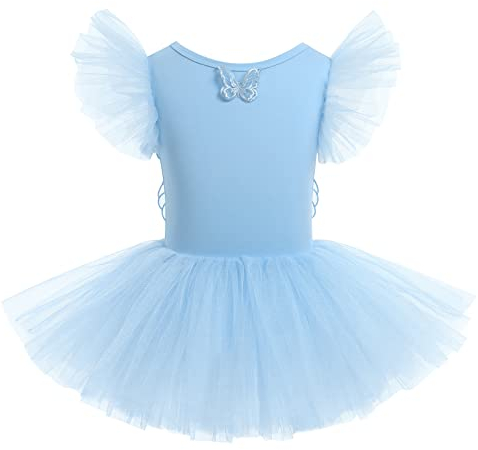 Mädchen Ballettkleidung Kinder Ballett Tanz Kleid Tütü Rock Tinkerbell Feen Kostüm Ballettkleid Bodysuit Ballettanzug Baumwolle Balletttrikot Tanzoutfit Tanzkleid Turnanzug Trikot Blau 5-6 Jahre