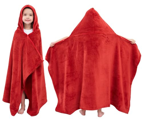 Hiturbo Kids Fleece Hooded Bath Towel: Premium Ultra Soft Beach Swimming Towels Blanket for Boys Girls Red