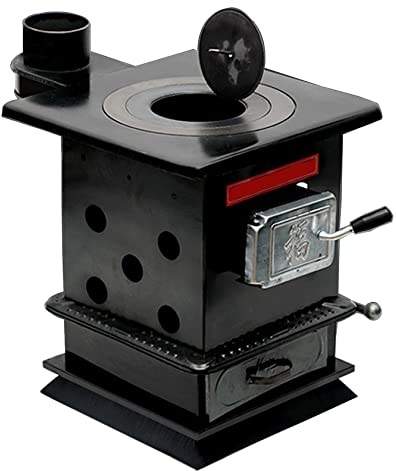 YYUINU Kohlefeuer Aus Reinem Gusseisen, Holzofen, Sichtfenster, Mehrzweck-Campingkocher Für Zelt, Indoor, Villa, Shelter, Heizung Und Kochen,Black