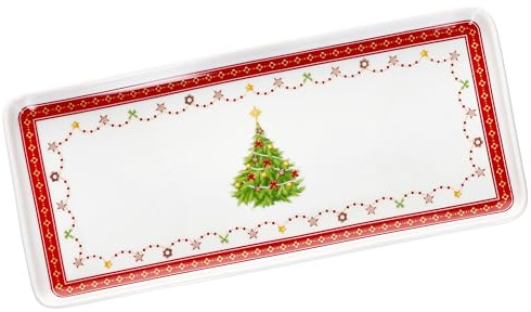 MamboCat Weihnachtstraum Kuchenplatte rechteckig I Stollenplatte mit Weihnachtsdekor I Servierplatte für Topfkuchen, Plätzchen, Biskuitrolle I für Weihnachten, Nikolaus, Advent, Christmas