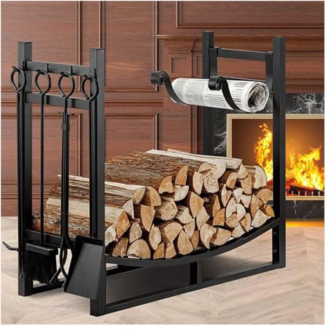Strumenti per caminetti in ferro nero Set di attrezzi per caminetto con supporto/ Set di strumenti per caminetto per interni all'aperto Kit di accessori per la conservazione dei ceppi del camino