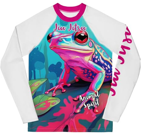 Youth Girls No Gi Jiu Jitsu Rash Guard - Tree Frog Design, Quick-Dry & UV Protection White