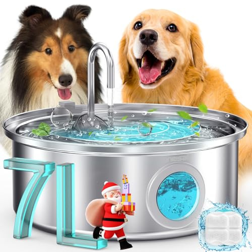 oneisall Dog Water Fountain, 7L/230oz/1.8G Quiet Dog Fountain Water Bowl, Stainless Steel Dog Water Fountain with Visual Water Level&Triple Filtration for Large Medium Small Breed Dogs Pets