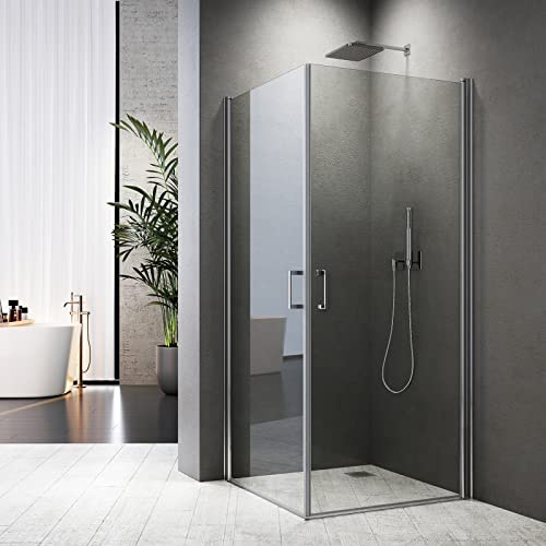 Duschkabine 90x90x195cm, Duschabtrennung Duschtür Doppel Pendeltüren Duschwand Schwingtür 6mm EGS Glas NANO Beschichtung