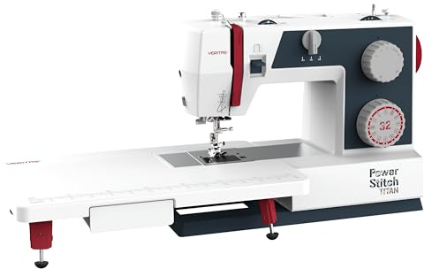VERITAS Power Stitch 32 Titan I 32 Stichmuster I Einstellbarer Nähfußdruck I 1.000 Stiche pro Minute I mit Freiarm-Funktion & Anschiebetisch I für dicke Stoffe wie Jeans, Leder, Canvas