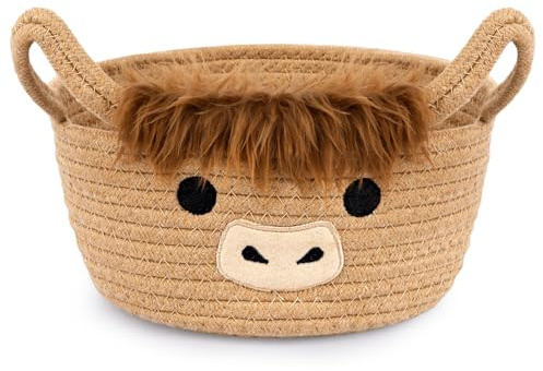 Yamepuia Highland Cow Aufbewahrungskorb,Braun Korb Aufbewahrung,Baumwollseil Aufbewahrungskorb Geflochten für Schränke,Badezimmer,Küche,Spielzeug Aufbewahrung