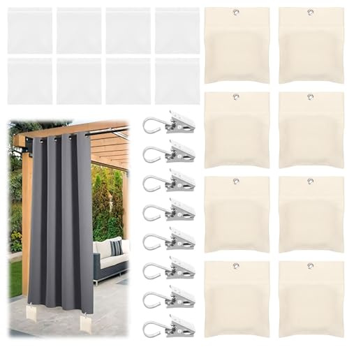 Juego de 8 Bolsas de Peso para Cortinas Exteriores, Bolsas de Arena de Lona de Peso, con Clips de Fijación y Bolsa Sellada, Pesos Pesados para Cortinas al Aire Libre para Jardín Terraza Drapes Gazebo