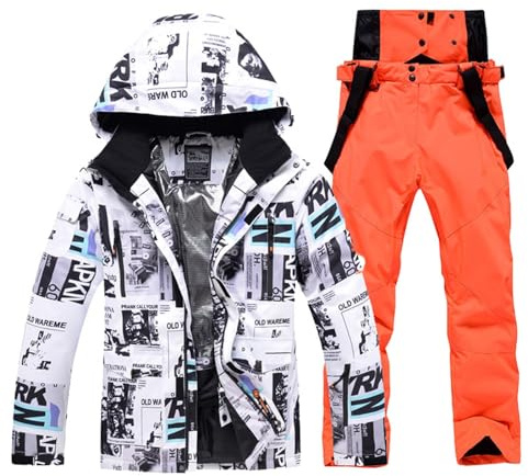 Traje de esquí hombre mujer cálido polar anti viento transpirable resistente snowboard doble tabla par pantalones chaqueta, naranja, M