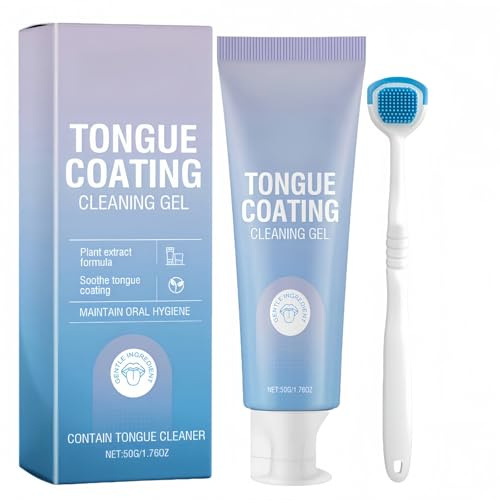 Tongue Cleaner Gel with Tongue Brush for Adults,Oral Hygiene Scraper & Brush Kit for Fresh Breath,Tongue Cleaning Gel Set,Bad Breath Removal & Oral Care,Tongue Cleaners & Scrapers for Adults