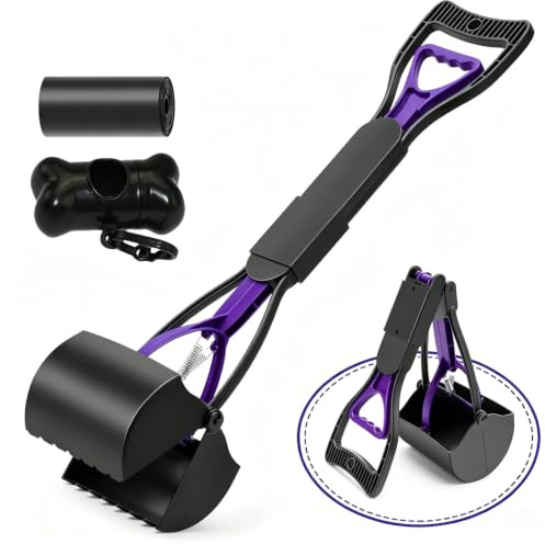 Dog Pooper Scooper, 3-Piece Set Long Handled Pooper Scooper for Dogs