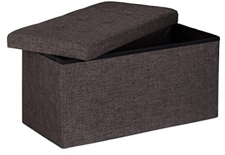 Relaxdays Faltbare Sitzbank XL, mit Stauraum, Sitzcube mit Fußablage, Sitzwürfel als Aufbewahrungsbox, 38x76x38cm, braun