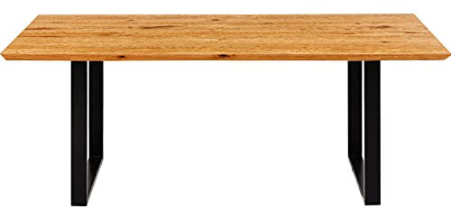 Kare Design Tisch Symphony, Braun, Esstisch für 6 Personen, Esszimmertisch, Küchentisch, Massivholz, Schwarze Metallbeine, 76x180x90 cm (H/B/T)