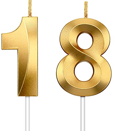 HICARER 2 Stücke Nummer Kerze Gold Glitzer Kerzen Dekorative Geburtstagstorte Kerzen Geburtstag Kuchen Topper Dekoration für Hochzeit Geburtstag Jubiläum Feier Abschluss (Nummer 18)