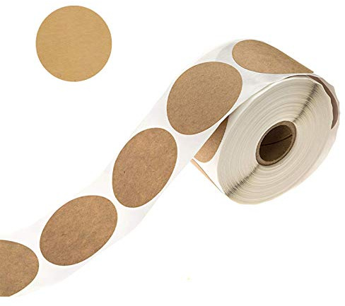 500 Kraft Stickers - 1 Inch Round, Brown, Writable, Adhesive Labels for Wedding & Gift Bags