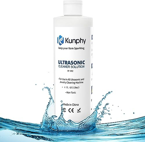 KUNPHY Nettoyant à ultrasons concentré 120 ml - Nettoyant lunettes - Nettoyant pour bijoux dans tous les appareils à ultrasons, lunettes, bijoux, argent, pièces de monnaie et montres