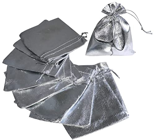 AERZETIX - C53813 - Juego de 10 bolsitas para joyas/bolsas de regalo/joyería/cosméticos 100x120mm - cierre por cordón de sujeción deslizante - color: plata