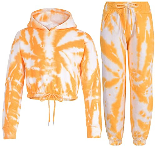 A2Z 4 Kids Girls Tie Dye Tracksuit Crop Hooded Sweatpants - T.S 314 Tie Dye Mustard 7-8