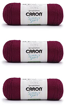 Caron Simply Soft Yarn for Crocheting & Knitting, Burgundy, 3-Pack