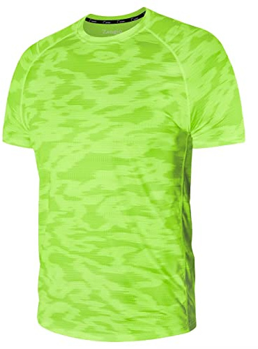 Zengjo Mens Running Shirts Moisture Wicking Gym Workout Tshirt Quick Dry(Neon Green,L)