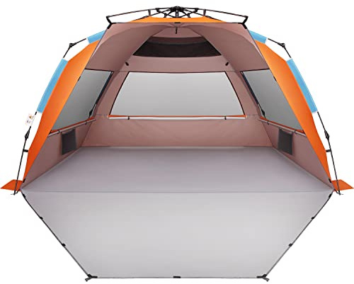 Oileus XX-Large Beach Tent Sun Shelter for 5-6 Person Portable Sun Shade Instant Pop Up Tent for Beach with Carrying Bag, Stakes, 6 Sand Pockets, Anti UV for Fishing Hiking Camping, Waterproof