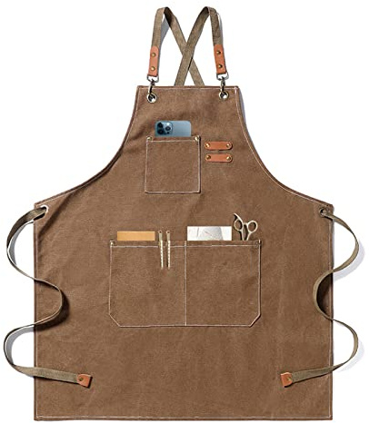 Gaf Nuncew Tablier de Travail Homme Lourde en Toile avec 3 Poches, Réglable - pour Cuisine, Barbecue, Soudure et Atelier (Jaune)