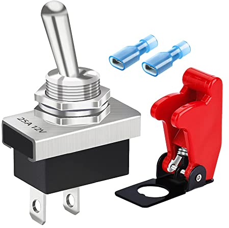 Gebildet Interruttore a Levetta in Metallo 25A 12VDC/15A 24VDC/10A 250VAC/ 15A 125VAC SPST Acceso/Spento 2Pin Interruttore a Bilanciere a 2Posizioni con Coperchio di Sicurezza per Auto KN3D-101