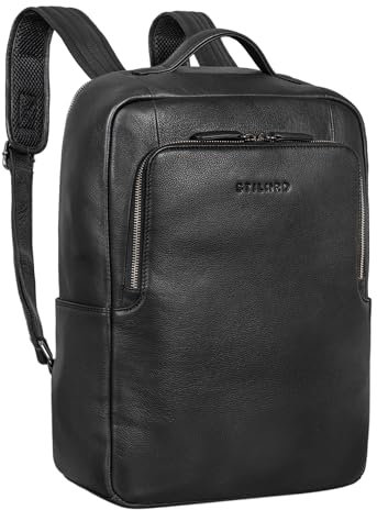STILORD 'Sören' Business Rucksack Leder mit Laptop-Fach 15-16 Zoll Vintage Lederrucksack groß Business Rucksack Herren und Damen Tagesrucksack Echtleder, Farbe:schwarz