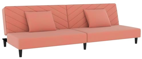 vidaXL Schlafsofa 2-Sitzer, Sofa mit 2 Kissen, Schlafcouch für Wohnzimmer Heimkino Büro, Couch Sofabett Tagesbett Gästebett, Rosa Samt