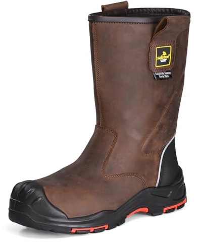Botas de trabajo para hombre, botas de seguridad de piel de vaca, 8 pulgadas, punta compuesta, botas de construcción industrial para aceite, gas, mina