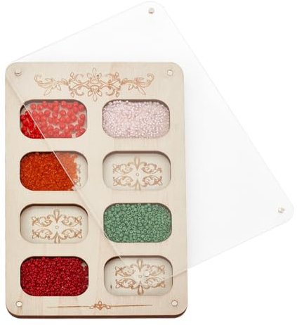 AHANDMAKER Aufbewahrungstablett Für Schmuck Aus Holz Mit Glasdeckel Perlenbrett Aus Holz Mit Deckel 8 Schlitz Aufbewahrung Für Perlen Die Schmuckherstellung Herstellung von Armbändern 19.5x12x0.95cm