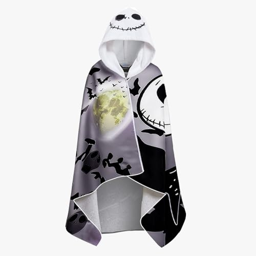 Hooded Towel Beach Towels Poncho Skellington- Nightmare Christmas Dress Up Kids Teen Helloween Cotton Blanket Poncho Towel for Swimming Wrap Beach Pool Travel Changing Robe Winter Holiday 160 x 80cm