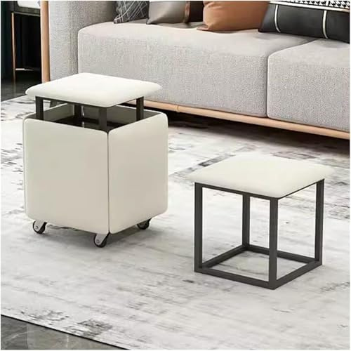 Sgabello impilabile 5 in 1 con ruote, versatile seduta a cubo per soggiorno e camera da letto, design salvaspazio, ideale per piccoli spazi e arredamento elegante