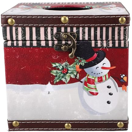 VICASKY Boîte à Mouchoirs de Noël Bois Cube Carré pour Rangement Essuie-Tout Organisateur pour Chambre