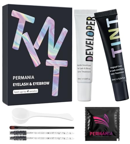PERMANIA Eyelash Tint Kit, Lash and Brow Tint Black, Eyelash Dye Complete Kit, Easy Natural Black Lashes and Brows Color DIY at Home Results Last Up to 4 Weeks
