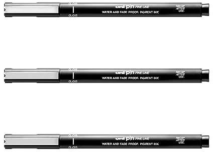 UNI-Ball PIN Drawing Pen FINELINER Ultra FINE LINE Marker 0.05mm Black Ink - [Pack of 3]