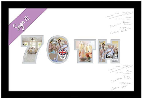 Photos in a Word 70th Birthday Signing Personalised Autograph Signature Guest Book Photo Frame To Sign (White Mount with Black Finish Frame)