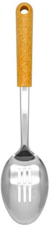 Fackelmann BIO Slotted Spoon, Stainless Steel Function Head with Wood Fibre Handle, 33x8x7.5cm, Silver & Light Brown/Orange