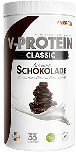 Vegan Protein Pulver SCHOKOLADE 1kg - V-PROTEIN - Pflanzliches Eiweißpulver auf Erbsenprotein-Basis mit 68% Eiweiß-Gehalt - optimale Protein-Wertigkeit - veganer Protein-Shake ohne Soja & Weizen