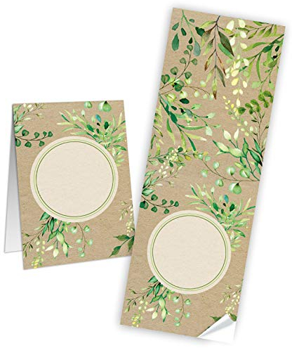 Logbuch-Verlag 50 Geschenkaufkleber natur braun grün Blätter 7,2 x 21 cm beschriftbare Sticker Etiketten f. Geschenke Geschenkverpackung Hochzeit Geburtstag