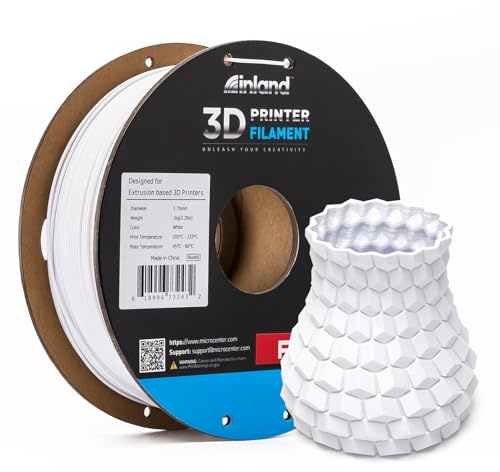 INLAND Micro Center PLA+ 3D Printing Filament 1.75mm - PLA Pro Dimensional Accuracy +/- 0.03 mm - 1kg Cardboard Spool (2.2 lbs) (1 Pack White, 1.75mm)