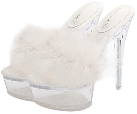 Holibanna Sandales à talons hauts avec plumes à hauts talons pour femmes - Plateforme claire - Taille 37, Blanc., 38 EU