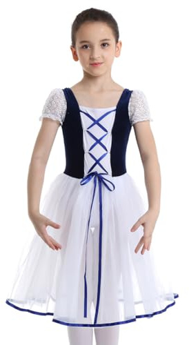 Freebily Vestito Danza Ballerina Bambina Carnevale Tutu Danza Classica Blu 5-6 Anni
