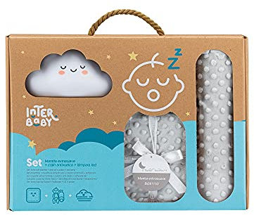 Interbaby Set Regalo bebé Manta con Cojín Caramelo gris con Lamparita