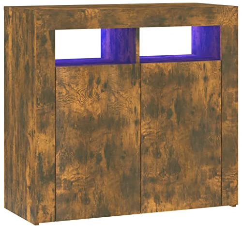 vidaXL Sideboard mit LED-Beleuchtung Schrank Anrichte Beistellschrank Kommode Mehrzweckschrank Standschrank Räuchereiche 80x35x75cm