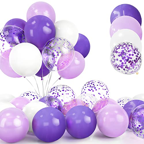 30Pcs Palloncini Viola, 12 Pollici Lilla Confetti Palloncini, Lattice Elio Scuro Lilla e Bianco Palloncini con Compleanno Matrimonio Anniversario Bambini Baby Shower Feste Decorazioni