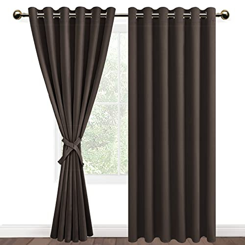 DWCN Brown Blackout Curtains 90 x 90 Inch with Tiebacks for Bedroom Thermal Insulated Solid Eyelet Curtains for Living Room,2 Panels,90 Wide x 90 Drop