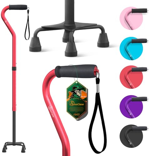 BeneCane höhenverstellbare Gehstöcke mit weichem & gepolstertem Griff für Männer & Frauen, zusammenklappbare Stöcke mit stabilen 4-Zacken-Füßen, Spazierstock mit weichem Schaumstoff Rot