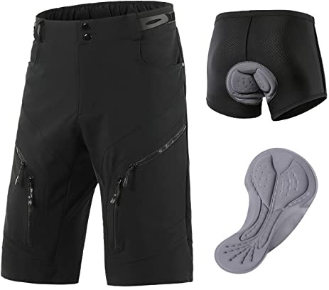 Agolu Pantalón Corto de Enduro MTB con Badana de Gel, Pantalones Cortos de Ciclismo para Hombre Elasticidad Transpirable para Bicicleta de Montaña, Exteriores(Size:XXL,Color:Black)