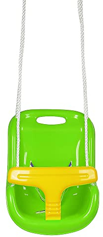 Columpio Infantil Columpio 3 en 1 con Respaldo y Protección Frontal Desmontable para Seguridad con Cuerda para Niños (37 * 23 * 40cm-Verde)